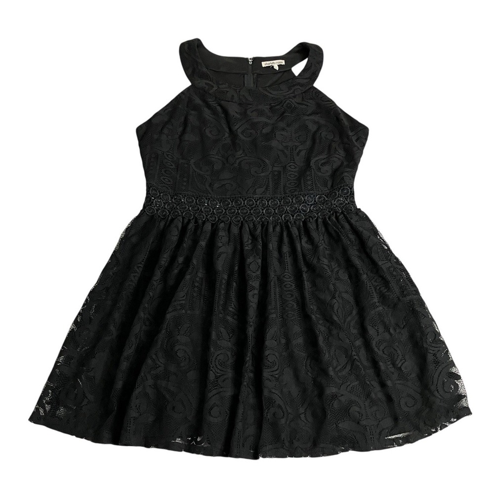 Vintage Y2K Charlotte Russe Lace Halter Mini Dress Women XL Black Goth Fit Flare